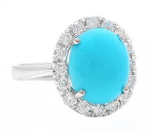 Load image into Gallery viewer, 7.65 Carats Natural Turquoise and Diamond 18k Solid White Gold Ring