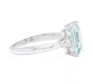 3.28 Carats Natural Aquamarine and Diamond 14k Solid White Gold Ring