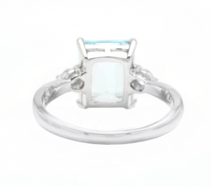 3.28 Carats Natural Aquamarine and Diamond 14k Solid White Gold Ring