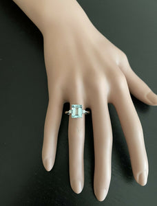 3.28 Carats Natural Aquamarine and Diamond 14k Solid White Gold Ring