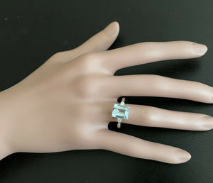 3.28 Carats Natural Aquamarine and Diamond 14k Solid White Gold Ring