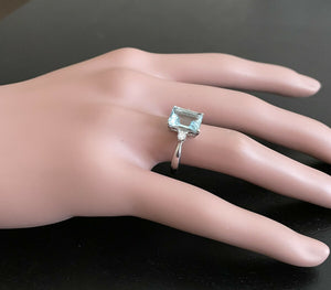 3.28 Carats Natural Aquamarine and Diamond 14k Solid White Gold Ring