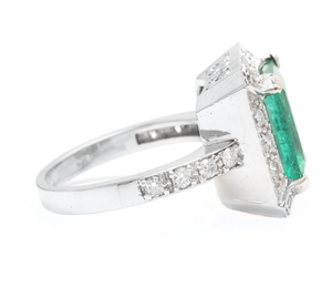4.60ct Natural Emerald & Diamond 14k Solid White Gold Ring