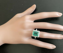 Load image into Gallery viewer, 4.60ct Natural Emerald &amp; Diamond 14k Solid White Gold Ring