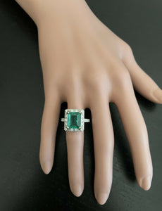 4.60ct Natural Emerald & Diamond 14k Solid White Gold Ring