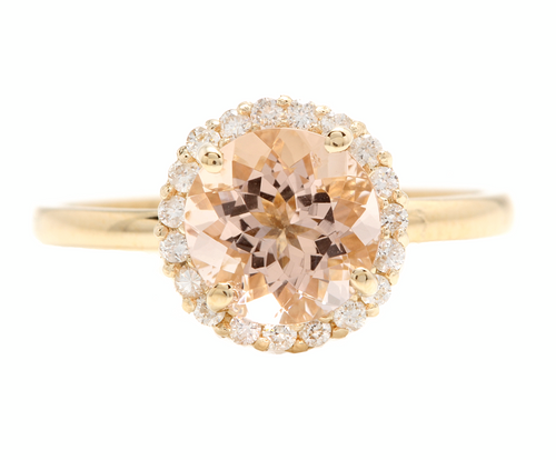 2.25 Carats Natural Morganite and Diamond 14k Solid Yellow Gold Ring