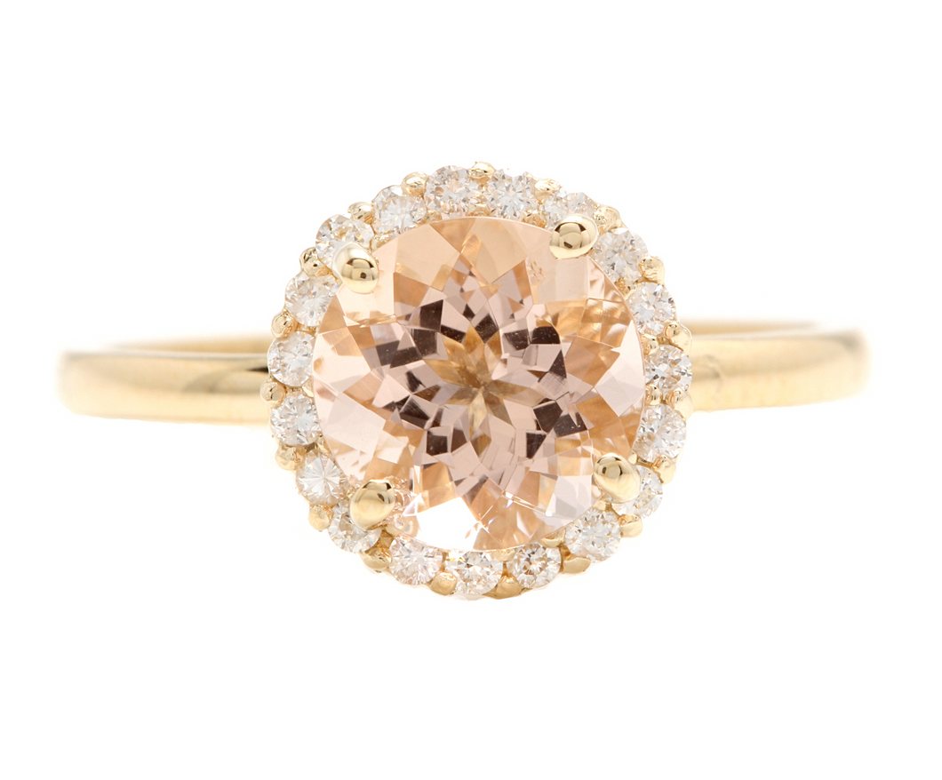 2.25 Carats Natural Morganite and Diamond 14k Solid Yellow Gold Ring