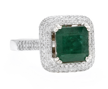 Load image into Gallery viewer, 3.45ct Natural Emerald &amp; Diamond 14k Solid White Gold Ring