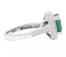 Load image into Gallery viewer, 3.45ct Natural Emerald &amp; Diamond 14k Solid White Gold Ring
