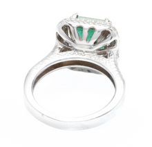 Load image into Gallery viewer, 3.45ct Natural Emerald &amp; Diamond 14k Solid White Gold Ring