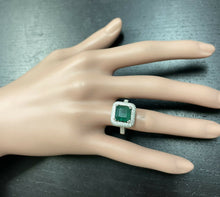 Load image into Gallery viewer, 3.45ct Natural Emerald &amp; Diamond 14k Solid White Gold Ring
