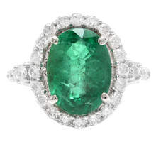 Load image into Gallery viewer, 5.00ct Natural Emerald &amp; Diamond 14k Solid White Gold Ring