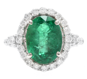 5.00ct Natural Emerald & Diamond 14k Solid White Gold Ring
