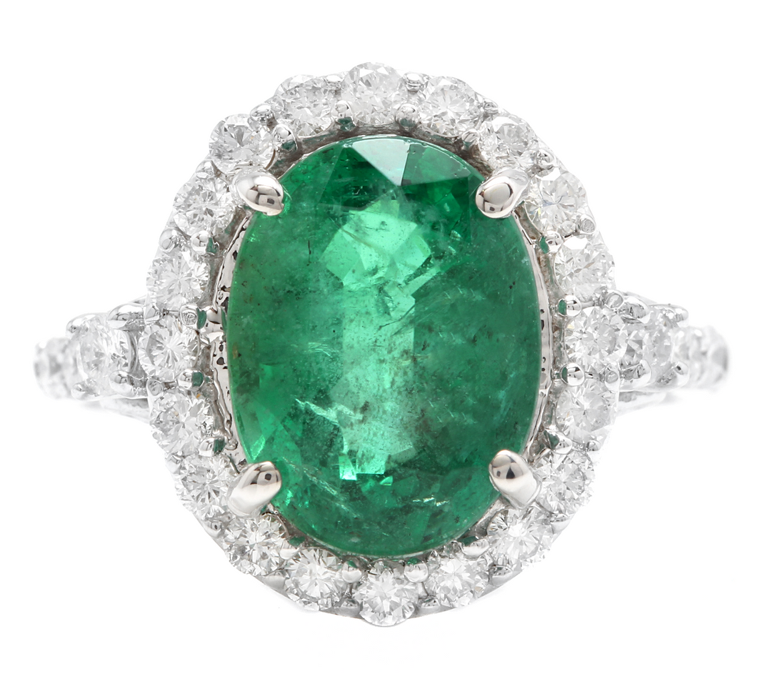 5.00ct Natural Emerald & Diamond 14k Solid White Gold Ring