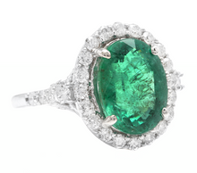 Load image into Gallery viewer, 5.00ct Natural Emerald &amp; Diamond 14k Solid White Gold Ring