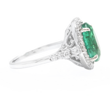Load image into Gallery viewer, 5.00ct Natural Emerald &amp; Diamond 14k Solid White Gold Ring