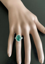 Load image into Gallery viewer, 5.00ct Natural Emerald &amp; Diamond 14k Solid White Gold Ring