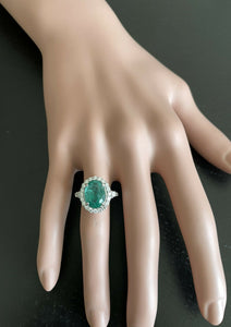 5.00ct Natural Emerald & Diamond 14k Solid White Gold Ring