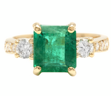 Load image into Gallery viewer, 4.00ct Natural Emerald &amp; Diamond 14k Solid Yellow Gold Ring
