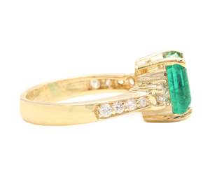 4.00ct Natural Emerald & Diamond 14k Solid Yellow Gold Ring