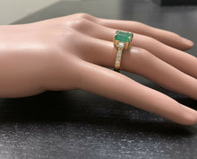 Load image into Gallery viewer, 4.00ct Natural Emerald &amp; Diamond 14k Solid Yellow Gold Ring