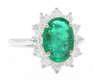 5.50ct Natural Emerald & Diamond 14k Solid White Gold Ring