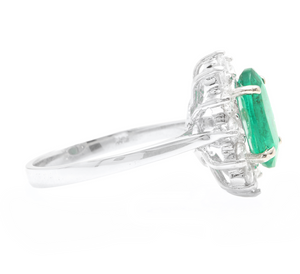 5.50ct Natural Emerald & Diamond 14k Solid White Gold Ring