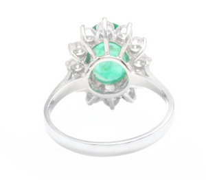 5.50ct Natural Emerald & Diamond 14k Solid White Gold Ring