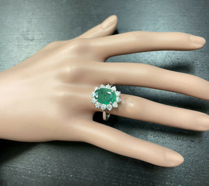 5.50ct Natural Emerald & Diamond 14k Solid White Gold Ring