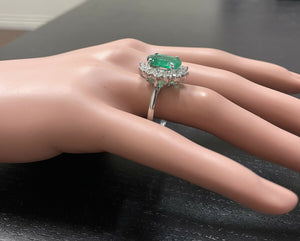 5.50ct Natural Emerald & Diamond 14k Solid White Gold Ring