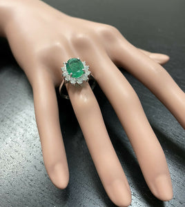 5.50ct Natural Emerald & Diamond 14k Solid White Gold Ring