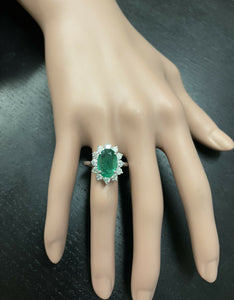 5.50ct Natural Emerald & Diamond 14k Solid White Gold Ring