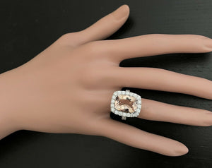 8.20 Carats Natural Morganite and Diamond 14k Solid White Gold Ring