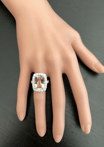 8.20 Carats Natural Morganite and Diamond 14k Solid White Gold Ring