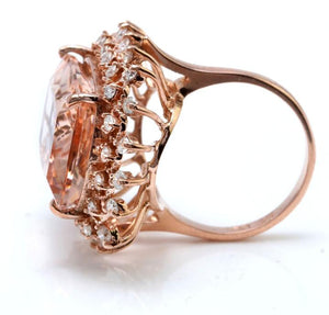 19.20 Carats Exquisite Natural Peach Morganite and Diamond 14K Solid Rose Gold Ring
