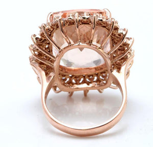 19.20 Carats Exquisite Natural Peach Morganite and Diamond 14K Solid Rose Gold Ring