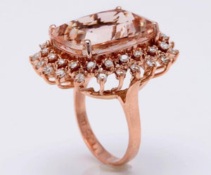 19.20 Carats Exquisite Natural Peach Morganite and Diamond 14K Solid Rose Gold Ring