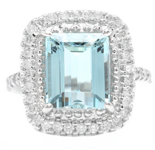 Load image into Gallery viewer, Heavy 5.80 Carats Natural Aquamarine and Diamond 14K Solid White Gold Ring
