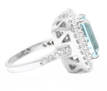 Load image into Gallery viewer, Heavy 5.80 Carats Natural Aquamarine and Diamond 14K Solid White Gold Ring