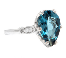 Load image into Gallery viewer, 4.08 Carats Natural London Blue Topaz and Diamond 14K White Gold Ring