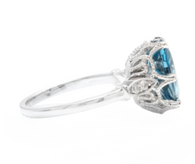 Load image into Gallery viewer, 4.08 Carats Natural London Blue Topaz and Diamond 14K White Gold Ring
