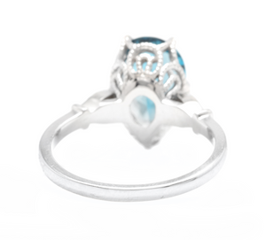 4.08 Carats Natural London Blue Topaz and Diamond 14K White Gold Ring