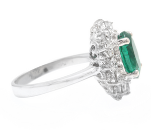 4.10Ct Natural Emerald & Diamond 18K Solid White Gold Ring