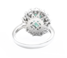 Load image into Gallery viewer, 4.10Ct Natural Emerald &amp; Diamond 18K Solid White Gold Ring