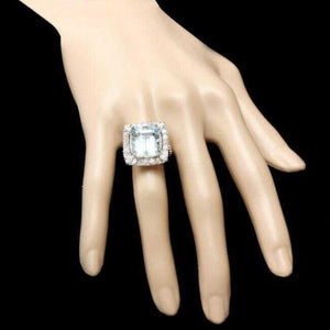 9.60 Carats Natural Aquamarine and Diamond 14k Solid White Gold Ring