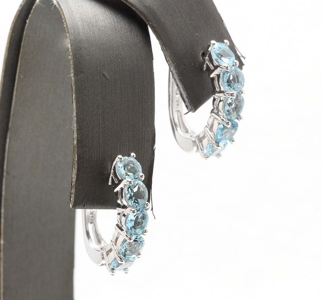 2.50 Carats Natural Aquamarine 14k Solid White Gold Huggie Earrings