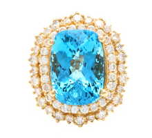 Load image into Gallery viewer, 14.60 Carats Natural Swiss Blue Topaz &amp; Diamond 14K Solid Yellow Gold Ring