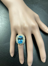Load image into Gallery viewer, 14.60 Carats Natural Swiss Blue Topaz &amp; Diamond 14K Solid Yellow Gold Ring