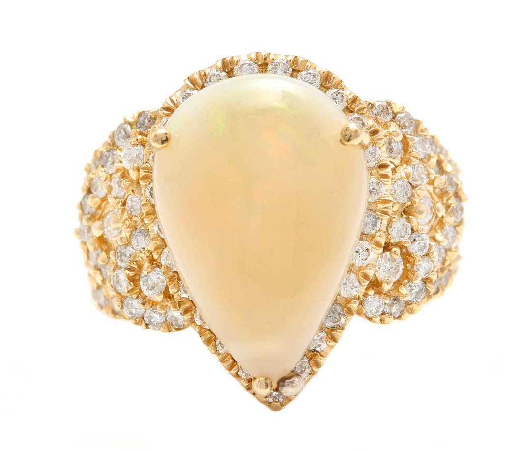 5.50ct Natural Ethiopian Opal and Diamond 14k Solid Yellow Gold Ring