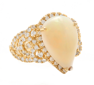 5.50ct Natural Ethiopian Opal and Diamond 14k Solid Yellow Gold Ring